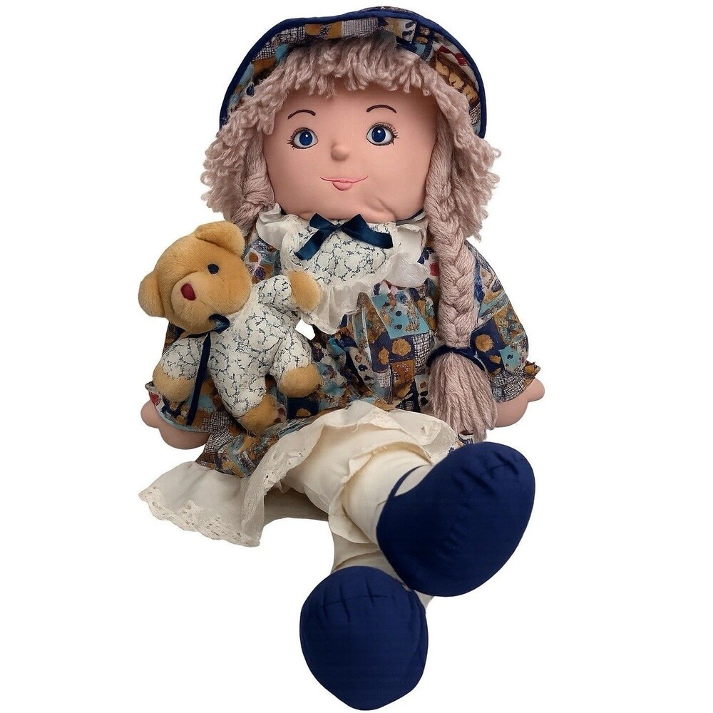Vintage Handmade Cotton Cloth Fabric Cute Baby Doll Toy 30 Inch Embroidered Face